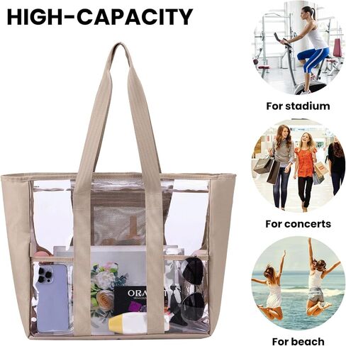 XL Clear Tote Bag - Transparent Heavy Duty 20-Inches Stadium Travel Handbag with inside 3mesh pocket in Saudi Arabia