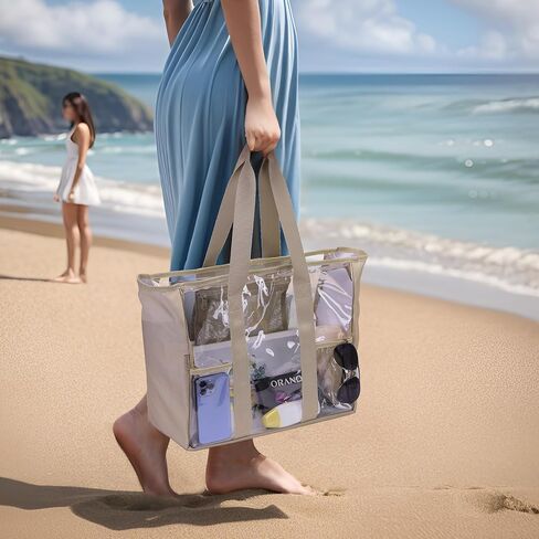 XL Clear Tote Bag - Transparent Heavy Duty 20-Inches Stadium Travel Handbag with inside 3mesh pocket in Saudi Arabia