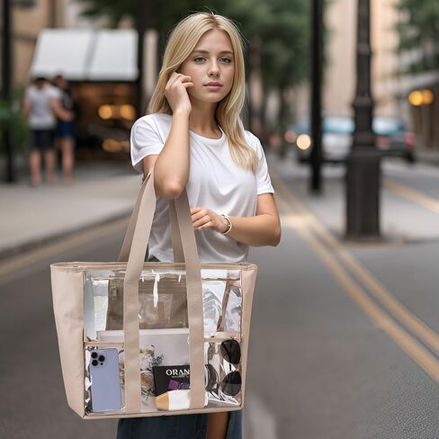 XL Clear Tote Bag - Transparent Heavy Duty 20-Inches Stadium Travel Handbag with inside 3mesh pocket in Saudi Arabia