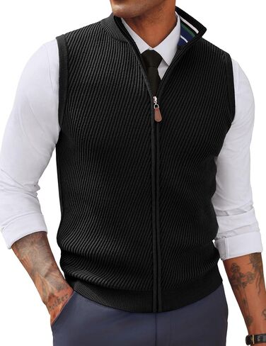 PJ PAUL JONES Men's Sweater Vests Slim Fit Twill Textured Full Zip Sleeveless Vests Casual Outwear in Saudi Arabia