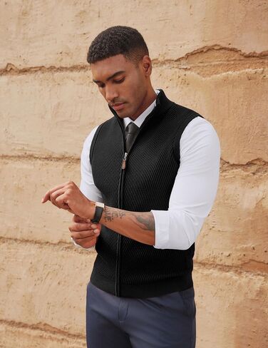 PJ PAUL JONES Men's Sweater Vests Slim Fit Twill Textured Full Zip Sleeveless Vests Casual Outwear in Saudi Arabia