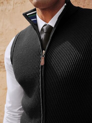 PJ PAUL JONES Men's Sweater Vests Slim Fit Twill Textured Full Zip Sleeveless Vests Casual Outwear in Saudi Arabia