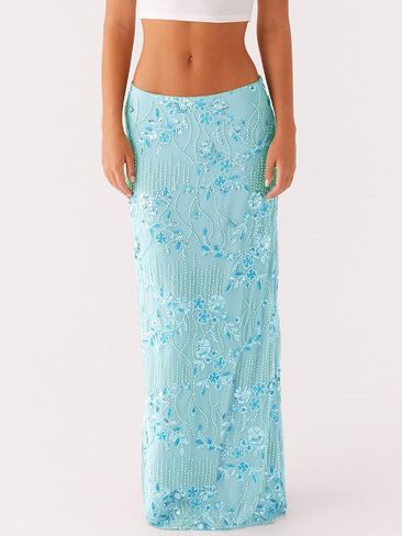 Women Y2k Sequin Long Skirt Sparkly Beaded Floral Maxi Skirt Rhinestone Glitter Midi Skirt Streetwear in Saudi Arabia