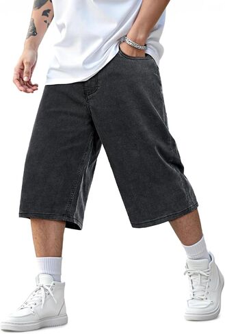 Heyfanee Mens Baggy Jean Shorts Stretch Loose Fit Denim Shorts Below Knee 15 Inch Inseam in Saudi Arabia