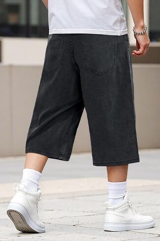 Heyfanee Mens Baggy Jean Shorts Stretch Loose Fit Denim Shorts Below Knee 15 Inch Inseam in Saudi Arabia