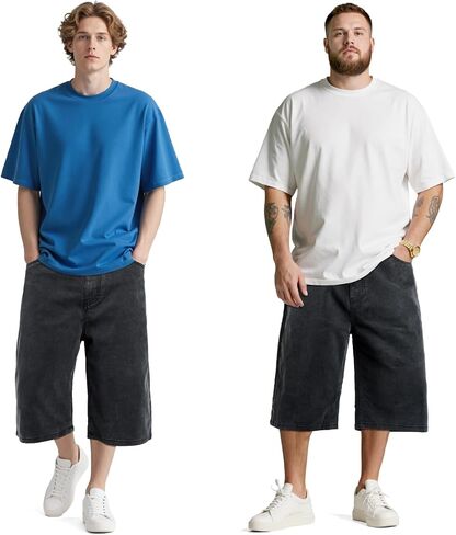 Heyfanee Mens Baggy Jean Shorts Stretch Loose Fit Denim Shorts Below Knee 15 Inch Inseam in Saudi Arabia