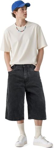 Heyfanee Mens Baggy Jean Shorts Stretch Loose Fit Denim Shorts Below Knee 15 Inch Inseam in Saudi Arabia