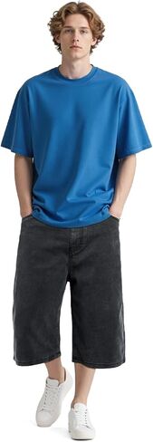 Heyfanee Mens Baggy Jean Shorts Stretch Loose Fit Denim Shorts Below Knee 15 Inch Inseam in Saudi Arabia