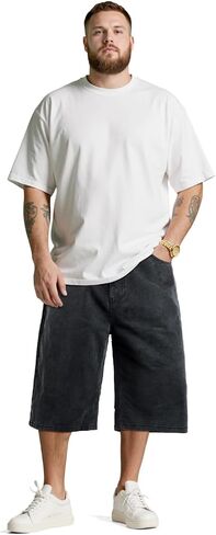 Heyfanee Mens Baggy Jean Shorts Stretch Loose Fit Denim Shorts Below Knee 15 Inch Inseam in Saudi Arabia