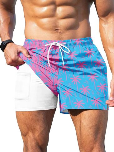 Keevoom Mens Swim Trunks Compression Liner Swim Sweat Shorts Quick Dry Swimswear Swimsuit Suits Suits Suits Board With Mobiets in Kuwait
