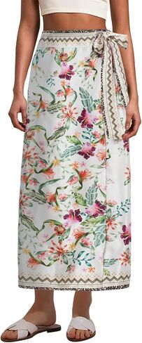 Womens Floral Wrap Midi Skirt Summer Adjustable Tie Side Casual High Waist A Line Beach Boho Long Flared Skirts in Kuwait