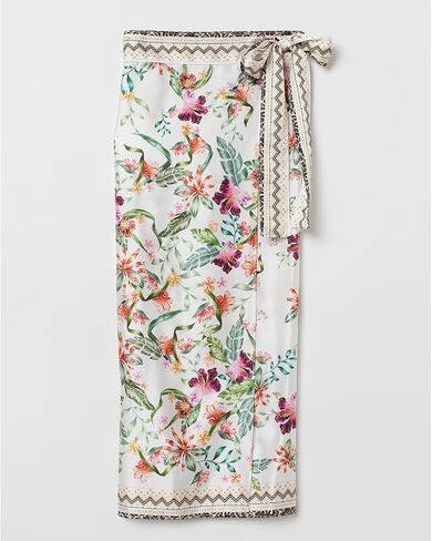 Womens Floral Wrap Midi Skirt Summer Adjustable Tie Side Casual High Waist A Line Beach Boho Long Flared Skirts in Kuwait