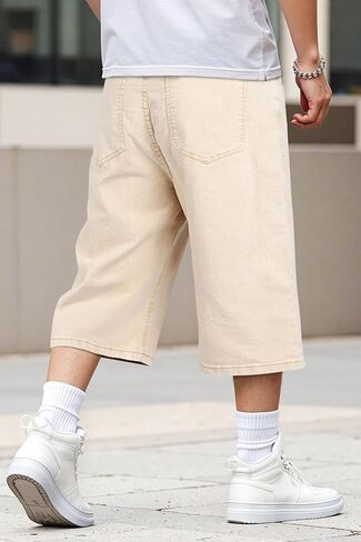 Heyfanee Mens Baggy Jean Shorts Stretch Loose Fit Denim Shorts Below Knee 15 Inch Inseam in Kuwait