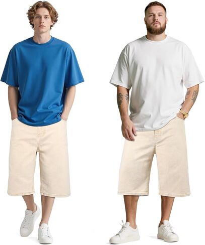 Heyfanee Mens Baggy Jean Shorts Stretch Loose Fit Denim Shorts Below Knee 15 Inch Inseam in Kuwait