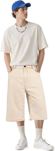 Heyfanee Mens Baggy Jean Shorts Stretch Loose Fit Denim Shorts Below Knee 15 Inch Inseam in Kuwait