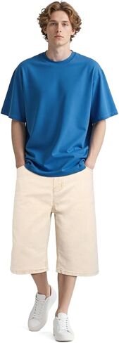 Heyfanee Mens Baggy Jean Shorts Stretch Loose Fit Denim Shorts Below Knee 15 Inch Inseam in Kuwait