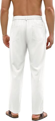 PLEPAN Mens Linen Pants Elastic Waist Drawstring Casual Linen Dress Pants Summer Beach Lightweight Trousers in Saudi Arabia