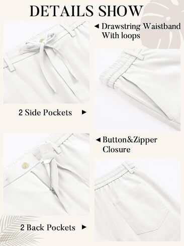 PLEPAN Mens Linen Pants Elastic Waist Drawstring Casual Linen Dress Pants Summer Beach Lightweight Trousers in Saudi Arabia