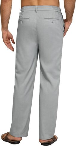Mens Linen Pants Casual Linen Dress Pants Drawstring Summer Beach Lightweight Trousers with 4 Pockets in Kuwait