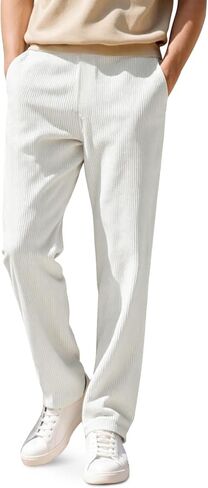 Heyfanee Mens Corduroy Casual Pants Relaxed Fit Trousers for Men with Belt Loops in Kuwait