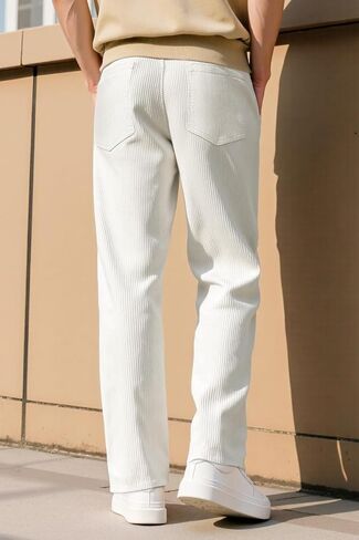 Heyfanee Mens Corduroy Casual Pants Relaxed Fit Trousers for Men with Belt Loops in Kuwait