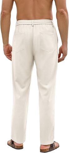 PLEPAN Mens Linen Pants Elastic Waist Drawstring Casual Linen Dress Pants Summer Beach Lightweight Trousers in Saudi Arabia