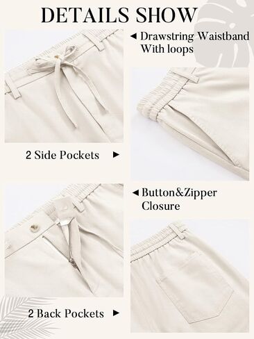 PLEPAN Mens Linen Pants Elastic Waist Drawstring Casual Linen Dress Pants Summer Beach Lightweight Trousers in Saudi Arabia
