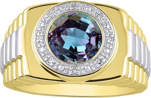 Rylos Men's Rings 14K Yellow Gold Ring: Round Shape Cabochon Gemstone & Diamonds - Designer Style Rings for Men, Sizes 8-13. Exquisite Men's Jewelry! in Kuwait