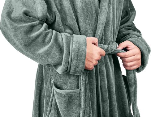 NY Threads Luxurious Men's Shawl Collar Fleece Bathrobe Long Spa Robe in Saudi Arabia