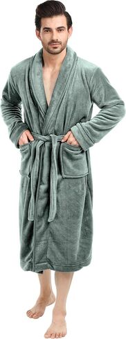 NY Threads Luxurious Men's Shawl Collar Fleece Bathrobe Long Spa Robe in Saudi Arabia