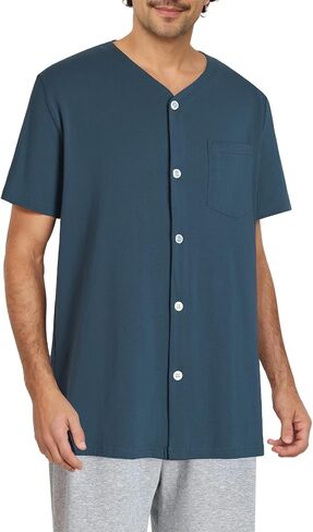 Esenchel Men's Button Up Pajama Shirt Cotton Sleep Top 2 Pack in Saudi Arabia
