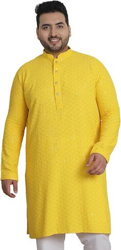 Sojanya PLUS (Since 1958) Men's Cotton Sequinned Embroidered Long Kurta in Saudi Arabia