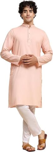 SHAURI D'ZINER STUDIO Men's Cotton Kurta – Solid Long Sleeve Traditional Indian Ethnic Wear Festive & Casual Wear in Saudi Arabia