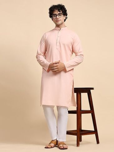 SHAURI D'ZINER STUDIO Men's Cotton Kurta – Solid Long Sleeve Traditional Indian Ethnic Wear Festive & Casual Wear in Saudi Arabia