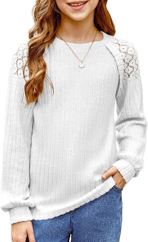 blibean Tween Girls Fall Shirts Long Sleeve Lace Tops Size 6-15 Years in Saudi Arabia