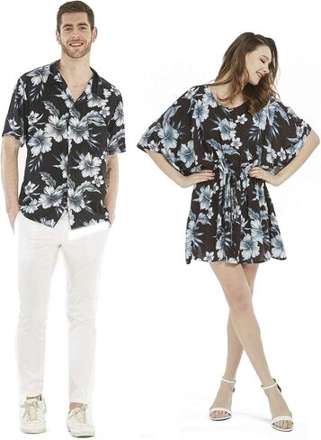 Couple Matching Hawaiian Luau Aloha Shirt Poncho Dress in Rafelsia Patterns 2 Colors in Saudi Arabia