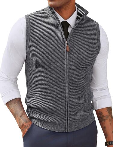 PJ PAUL JONES Men's Sweater Vests Slim Fit Twill Textured Full Zip Sleeveless Vests Casual Outwear in Saudi Arabia