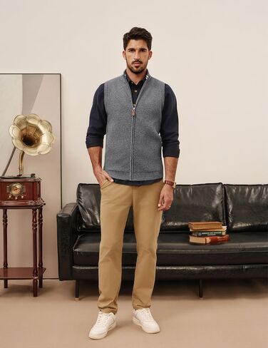 PJ PAUL JONES Men's Sweater Vests Slim Fit Twill Textured Full Zip Sleeveless Vests Casual Outwear in Saudi Arabia