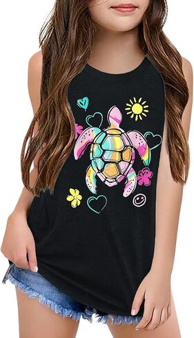 Qbily Tank Tops for Girls Kids Summer Casual Cute Sleeveless Crewneck Graphic T Shirt 5-14 Years in Saudi Arabia