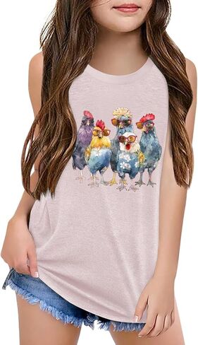 Qbily Tank Tops for Girls Kids Summer Casual Cute Sleeveless Crewneck Graphic T Shirt 5-14 Years in Saudi Arabia
