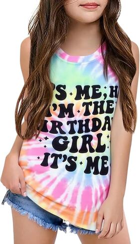 Qbily Tank Tops for Girls Kids Summer Casual Cute Sleeveless Crewneck Graphic T Shirt 5-14 Years in Saudi Arabia