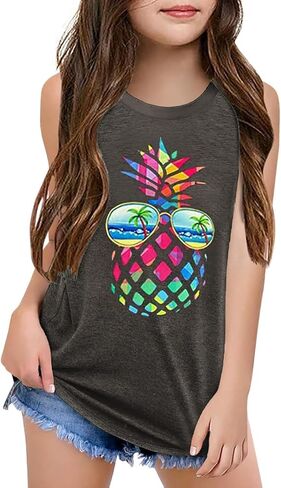 Qbily Tank Tops for Girls Kids Summer Casual Cute Sleeveless Crewneck Graphic T Shirt 5-14 Years in Saudi Arabia
