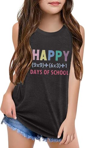 Qbily Tank Tops for Girls Kids Summer Casual Cute Sleeveless Crewneck Graphic T Shirt 5-14 Years in Saudi Arabia