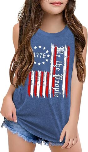 Qbily Tank Tops for Girls Kids Summer Casual Cute Sleeveless Crewneck Graphic T Shirt 5-14 Years in Saudi Arabia