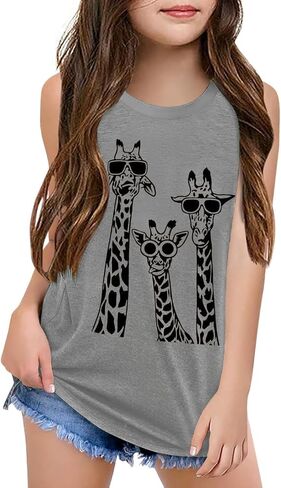 Qbily Tank Tops for Girls Kids Summer Casual Cute Sleeveless Crewneck Graphic T Shirt 5-14 Years in Saudi Arabia