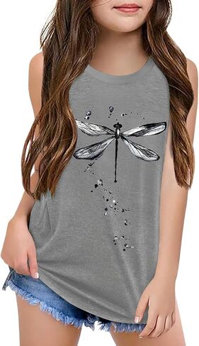 Qbily Tank Tops for Girls Kids Summer Casual Cute Sleeveless Crewneck Graphic T Shirt 5-14 Years in Saudi Arabia