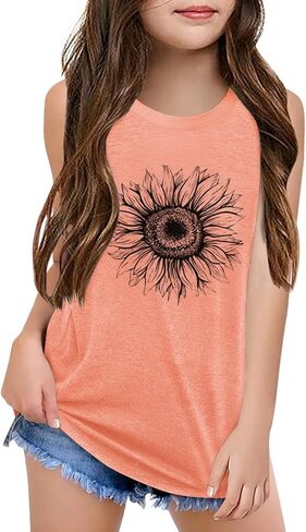 Qbily Tank Tops for Girls Kids Summer Casual Cute Sleeveless Crewneck Graphic T Shirt 5-14 Years in Saudi Arabia