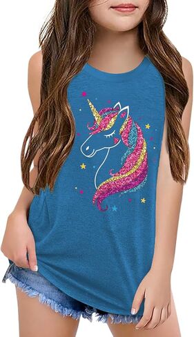 Qbily Tank Tops for Girls Kids Summer Casual Cute Sleeveless Crewneck Graphic T Shirt 5-14 Years in Saudi Arabia