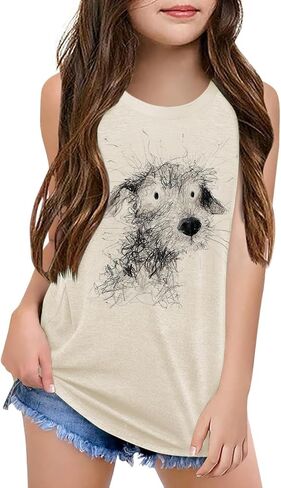 Qbily Tank Tops for Girls Kids Summer Casual Cute Sleeveless Crewneck Graphic T Shirt 5-14 Years in Saudi Arabia