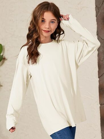 ZDC Girls Oversized Tshirts Kids Long Sleeve Crewneck Shirts Fall Tops Tees 5-14Years in Saudi Arabia